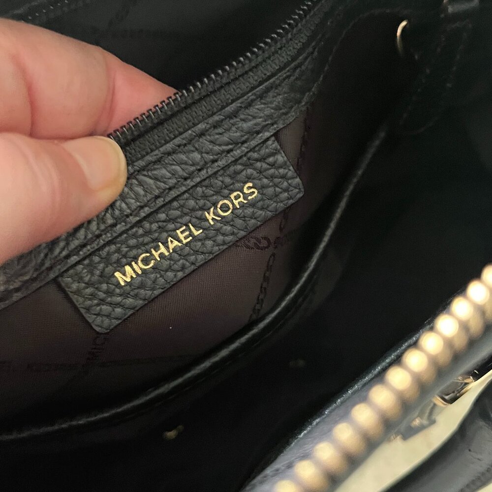 Michael Kors Bedford Legacy Dome Satchel Black Pebbled Leather with Gold - Picture 8 of 9